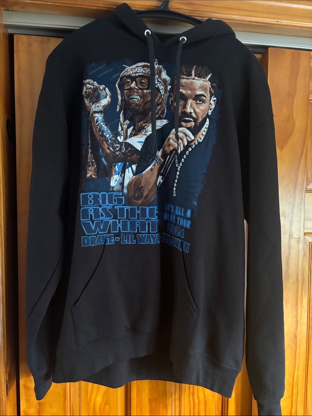 Black Graphic Pullover Hoodie with Blue Tour Print